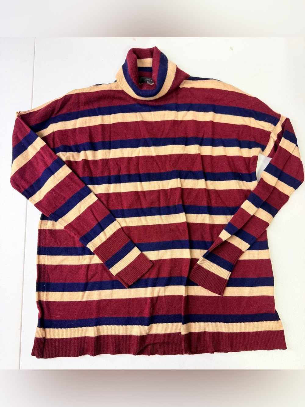J.Crew 365 Striped Turtleneck Sweater Women’s Small Burgundy Navy Cream